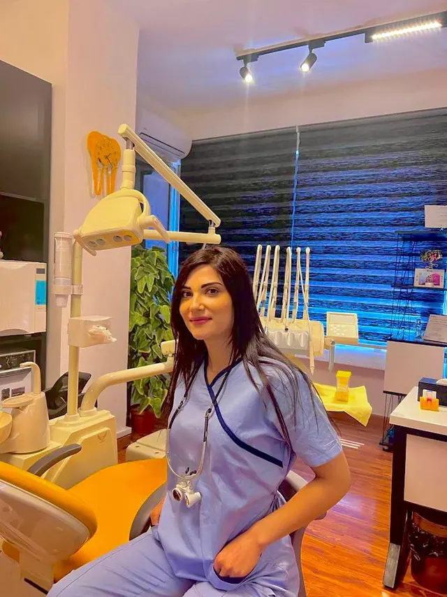 Dr. Farah Choueib in the treatment room at Art of Smile Dental Clinic